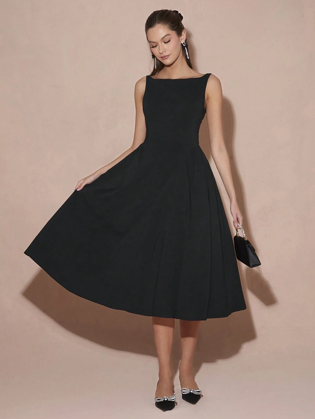 simple elegant dinner dress Women's Black Swan Simple Elegant Sleeveless Long Dress,Black Autumn Outfit  For Holiday Dinner,Valentine's Day&Christmas&New Years&Birthday｜ENCHNT
