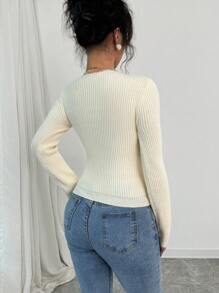 Elenzga 2024 Autumn/Winter New Ladies Colorful Striped Round Neck Long Sleeve Knitted Sweater, Fall - Apricot - View 2