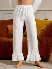 Oxana Designer Women's White Comfortable Home Drawstring Elastic Waistband Pajama Pants, Holiday - White - View 3