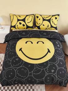 SmileyWorld® | SHEIN 卡通表情设计床上用品套件 - 彩色 - 查看 3