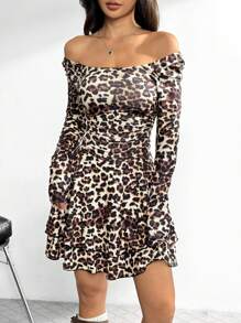 Chiquease Váy ngắn họa tiết da báo thời trang thu gợi cảm - màu nâu - Xem 5