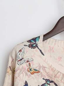 SHEIN LUNE Áo len dài tay cổ tròn họa tiết hoa cỡ lớn cho nữ - Màu be - Xem 3