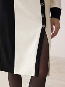 BizChic White Color Block Knit Skirt, Suitable For Christmas, New Year Party, Autumn/Winter Wear - Apricot - View 5