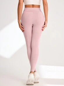Women Solid High Waisted Pocket Workout Leggings For Daily Exercise