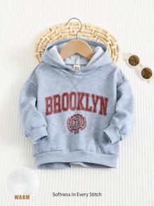 Cozy Pixies Felpa con cappuccio casual e versatile per bambini maschi, con grafica a lettera raglan