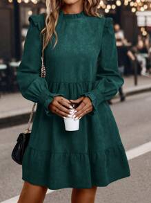 SHEIN LUNE Vestido holgado de manga larga con volantes y unicolor, estilo muñeca, para otoño