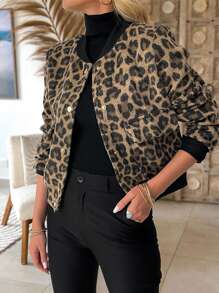 SHEIN LUNE Áo khoác túi vá màu trơn cài nút phía trước, mặc thường ngày - Màu Khaki - Xem 1