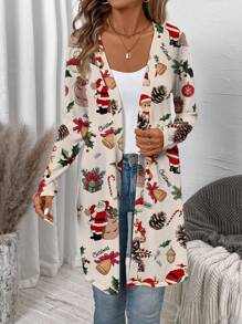 EMERY ROSE Áo khoác dáng rộng phong cách tối giản họa tiết Giáng sinh giản dị dành cho nữ, phù hợp cho mùa thu/đông - Nhiều màu - Xem 2