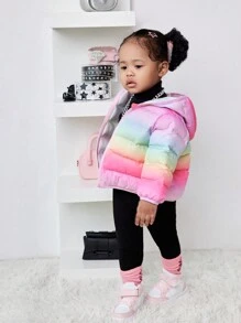 SHEIN Baby Girl Colorful Ombre Hooded Thick Fleece Jacket, Warm And Versatile For Autumn/Winter