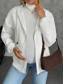 SHEIN Sudadera de punto de gofre con hombros caídos y manga larga para maternidad, otoño, para invierno - Blanco - Ver 3