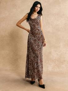 Poéselle Women's Leopard Print Sleeveless Dress,,2024 AW, Winter Clothes,Leopard Costume,Sexy Women Outfits,Elegant Women Dresses,Masquerade Ball Dress,Sexy Party Dress