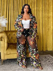 Slaydiva 大码女式高腰蕾丝网眼刺绣长裤，带衬里，优雅适合正式活动，冬季