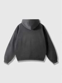 ROMWE MEN Street Life Sudadera con capucha de corte holgado para hombre, estilo callejero vintage - Gris Oscuro - Ver 2