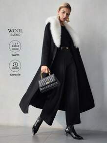 MOTF PREMIUM WOOL CONTRAST FLUFFY COLLAR OVERCOAT