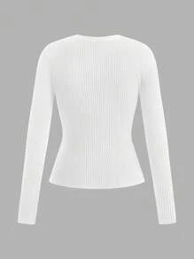 SHEIN EZwear Multi-Color Plus Size Women's Round Neck Long Sleeve T-Shirt Set - Multicolor - View 4