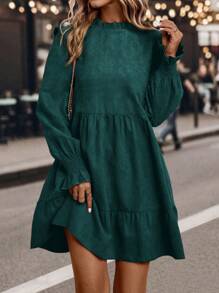 SHEIN LUNE Vestido holgado de manga larga con volantes y unicolor, estilo muñeca, para otoño