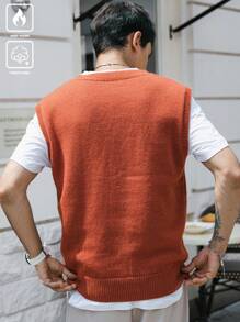 Manfinity Hypemode V 领字母印花无袖套头毛衣背心 - 彩色 - 查看 5