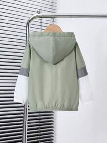 SHEIN Young Boy Casual Soft Comfortable Color Block Hooded Jacket For Spring And Autumn