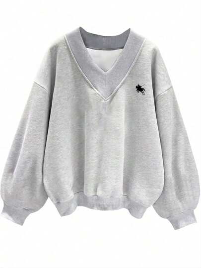 SHEIN EZwear 女式休闲花卉V领宽松运动衫