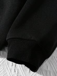SHEIN CURVE+ 大码女式心形印花圆领运动衫 - 黑色 - 查看 4
