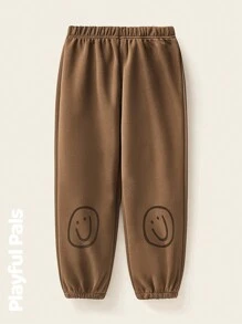 SHEIN 2 件男女通用可爱/复古/休闲/家居服/户外笑脸卡通印花厚运动裤，适合春/秋/冬 - 彩色 - 查看 6