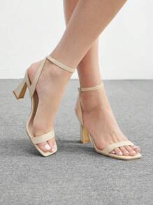 CUCCOO BIZCHIC Black PU Square-Toe High Heel Sandals For Women Spring Shoes Spring Break Easter - Apricot - View 1