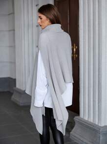 Chiquease High Neck Asymmetric Hem Pullover Sweater Knit Pullover Fall Winter Outfit - Grey - View 2