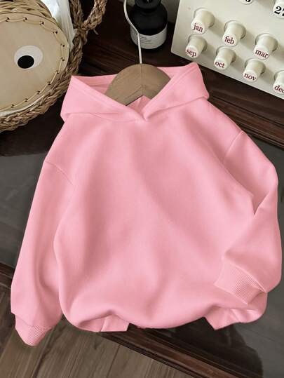 SHEIN Young Girls Casual & Comfy Loose Knit Hooded Long Sleeve Sweatshirt, Suitable For Autumn/Winter
