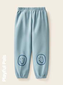 SHEIN 2 件男女通用可爱/复古/休闲/家居服/户外笑脸卡通印花厚运动裤，适合春/秋/冬 - 彩色 - 查看 5