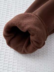 SHEIN 布鲁克林印花休闲时尚学院风拉链卫衣，带保暖内衬，适合青少年女孩穿着。 - 咖啡棕 - 查看 3