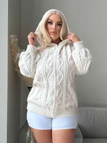 SHEIN SXY Plus Size Women Cozy Casual Warm Loose Textured Knit Cardigan For Autumn/Winter