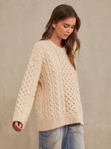 WESTFADE Cable-Knit Oversized Sweater - Cream - View 5