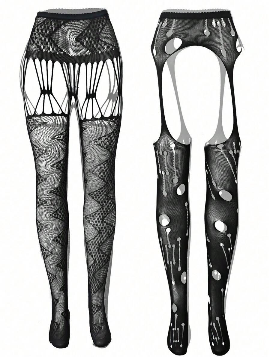 2pcs/Set Women Sexy Bodysuit And Tights - Black - View 1