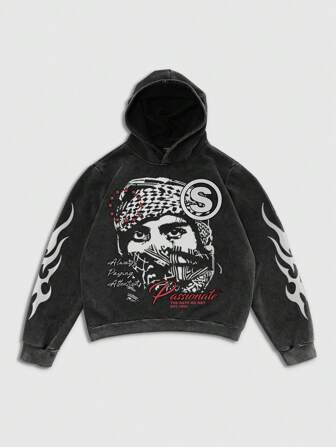 Street Life Men Acid Wash Mottled Hoodie, Street Style Retro