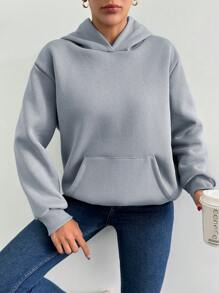 EURMUSE Women's Letter & Cartoon Graphic Print Hooded Sweatshirt ,Petite Women - Light Grey - View 4