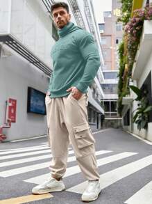 GENTILAND Men Casual Daily Loose Letter Embossed Hoodie, Autumn - Green - View 4