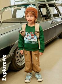 SHEIN Young Boy Outdoor Casual Khaki Multi-Pocket Cargo Pants With Cuffs, Suitable For Outdoor Leisure - Khaki - View 2