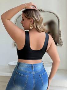 1 pièce de soutien-gorge sans armatures en dentelle contrastée à fermeture frontale grande taille, lingerie - Noir - Voir 2