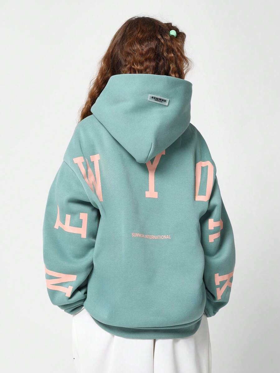 Áo Hoodie Oversized Thiết Kế Sumwon Quốc Tế, Áo Pullover Phong Cách Đường Phố, Thể Thao, Hoạt Động Thể Thao, Áo Sweatshirt Thể Thao Có Mũ dành cho Thiếu Nữ, Áo Sweatshirt Thể Thao Mềm Mại, Bộ Sưu Tập Thu Đông, Trang Phục Thường Ngày, Thời Trang Giới Trẻ, Thích Hợp Cho Hoạt Động Thường Ngày Và Kỳ Nghỉ - màu xanh lá - Xem 1