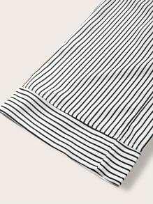 SHEIN BASICS 休闲编织条纹低腰直筒宽松女裤 - 黑色 - 查看 3