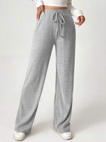 SHEIN Tall Pantalones de pierna ancha con nudo frontal de punto acanalado