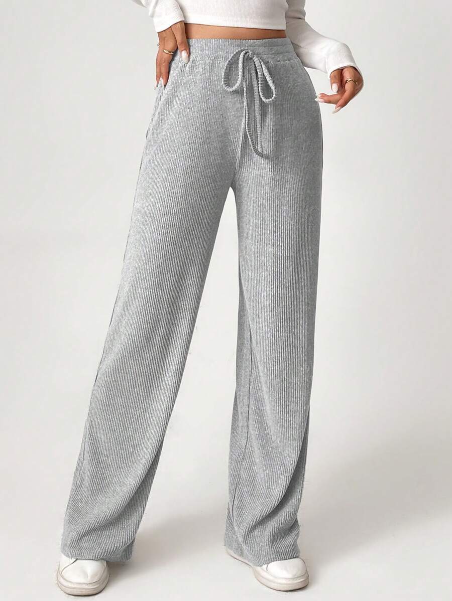 SHEIN Tall 罗纹针织前结阔腿裤