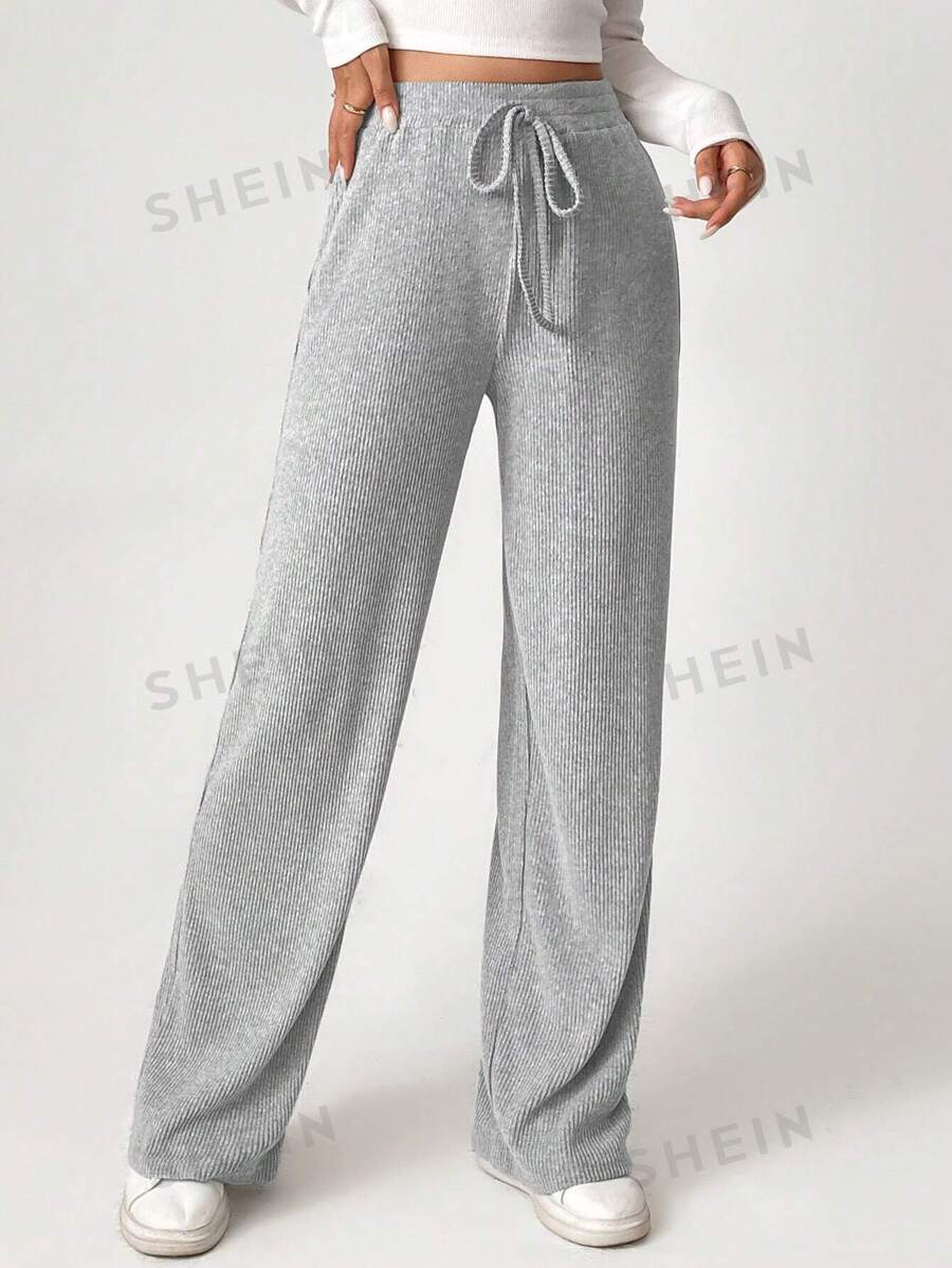 SHEIN Tall Pantalones de pierna ancha con nudo frontal de punto acanalado
