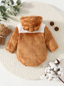 SHEIN Baby Boys Cute Hooded Thermal Lined Bodysuit