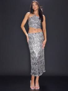 MUSERA 外出单肩亮片露脐上衣 外出上衣 秋冬春夏 - 黑色 - 查看 4