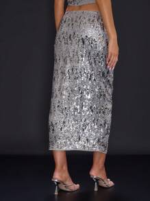MUSERA Falda larga elegante con lentejuelas de talle bajo, glamurosa para primavera y verano, sexy