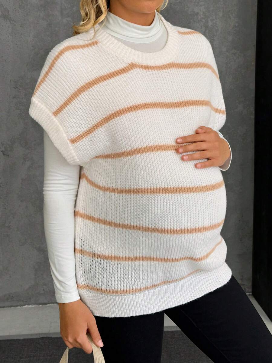 SHEIN Maternity Autumn/Winter Casual Colorblock Striped Sweater Vest - Multicolor - View 1
