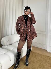 Calvaya Plus Size New Retro Oversized Chic Leopard Print Blazer For Women, Spring Autumn