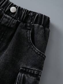 SHEIN Young Girl Korean Style Outfit, Vintage Newspaper Print Long Sleeve T-Shirt Top + Street Style Cargo Pocket Skirt, 2 Pieces Set, Spring/Autumn