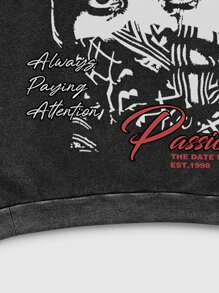 ROMWE MEN Street Life Sudadera con capucha desgastada con ácido y moteada para hombre, estilo de calle retro
